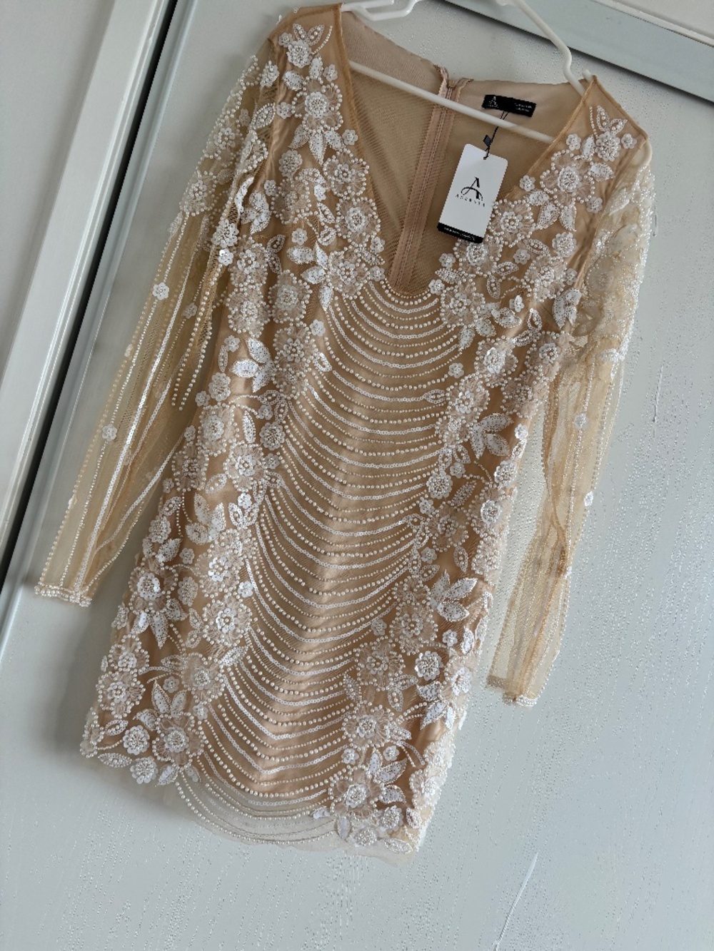 Shein nude rhinestone dress